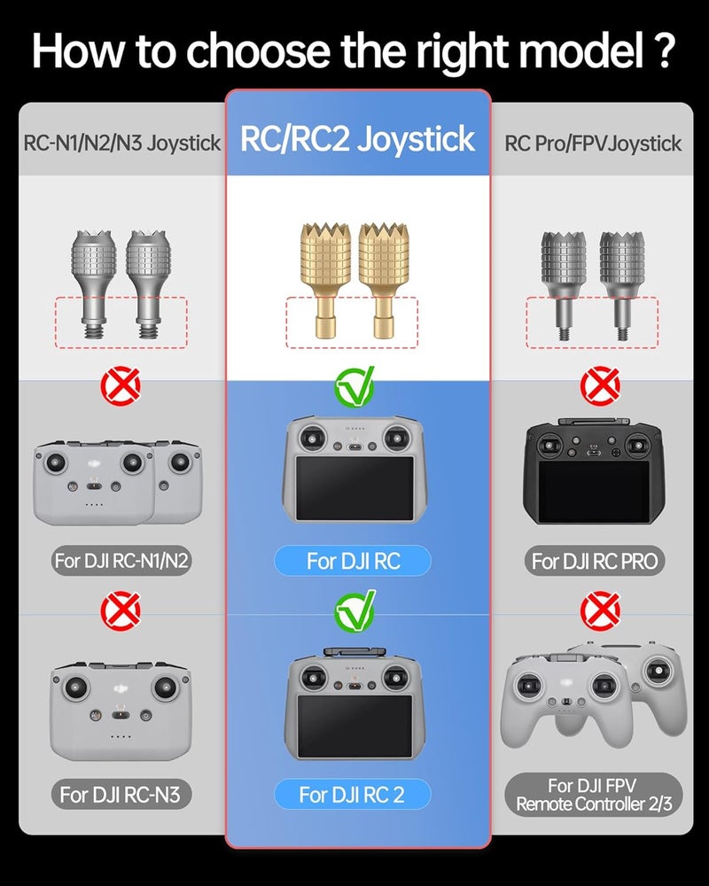 LKTOP 2 Pairs Mini 3/Mini 3 Pro/Mini 4 Pro/Air 3/Air 2S/Mavic 3/Mavic 3 Pro/Mavic 3 Classic Remote Controller Sticks for DJI 𝗥𝗖/𝗥𝗖𝟮 Joystick Rocker Replacement Accessories (Gold) - Image 2